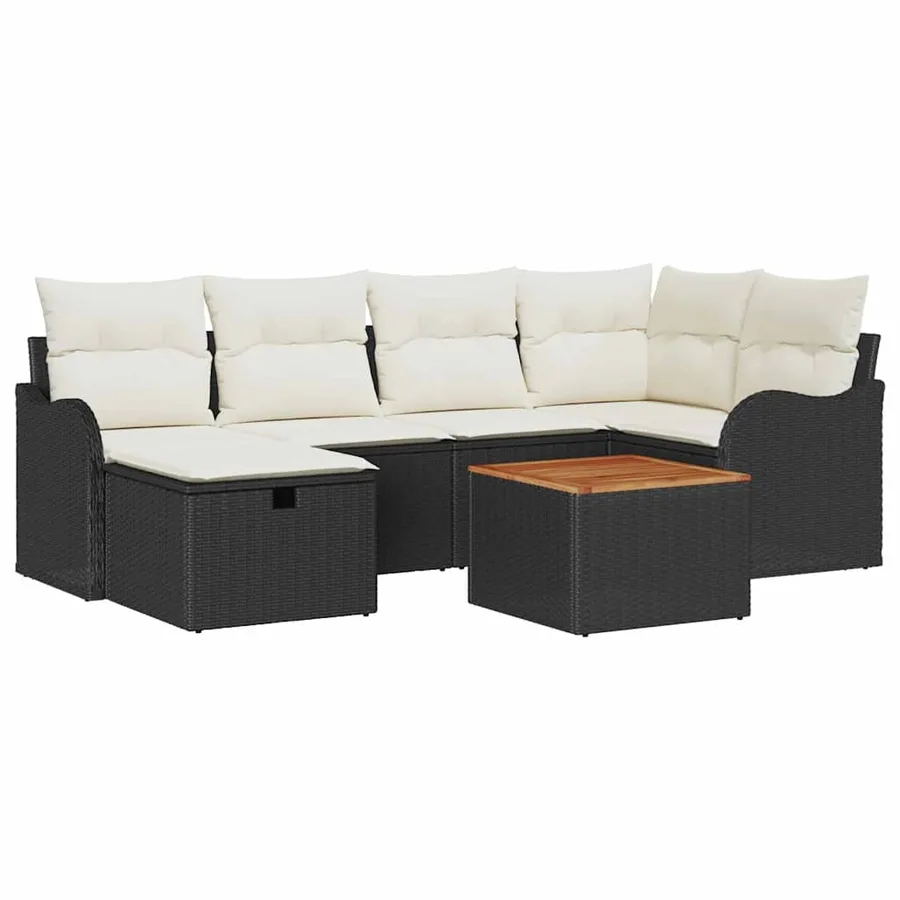 Ensemble de canapé de jardin avec coussin 7 pcs Noir Poly rotin - 2