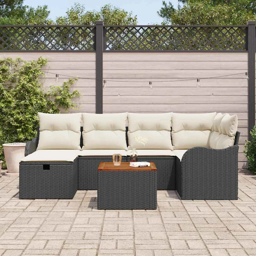 Ensemble de canapé de jardin avec coussin 7 pcs Noir Poly rotin - 3