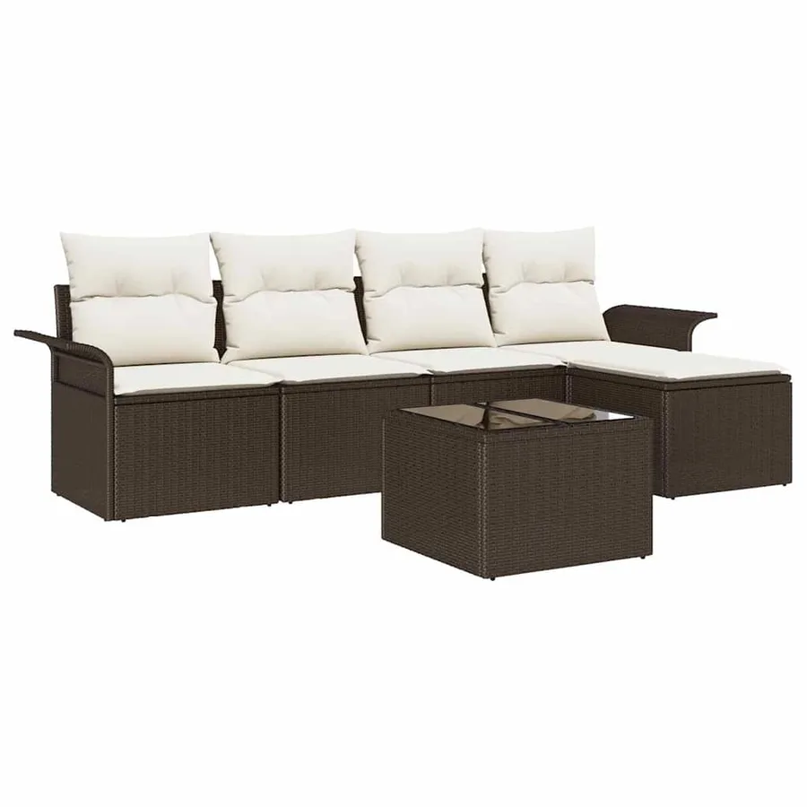 Canapé d’extérieur avec coussin 6 pcs Marron polyrotin - 2