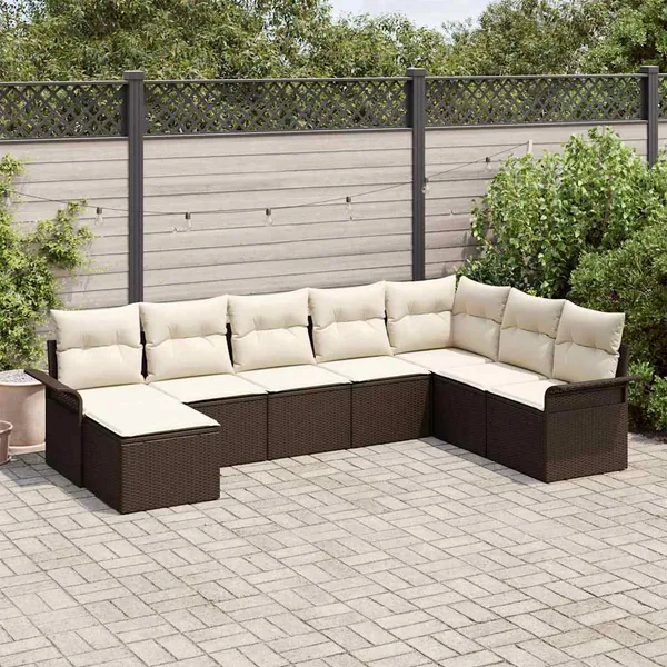 Ensemble de canapé de jardin 8 pcs Marron polyrotin