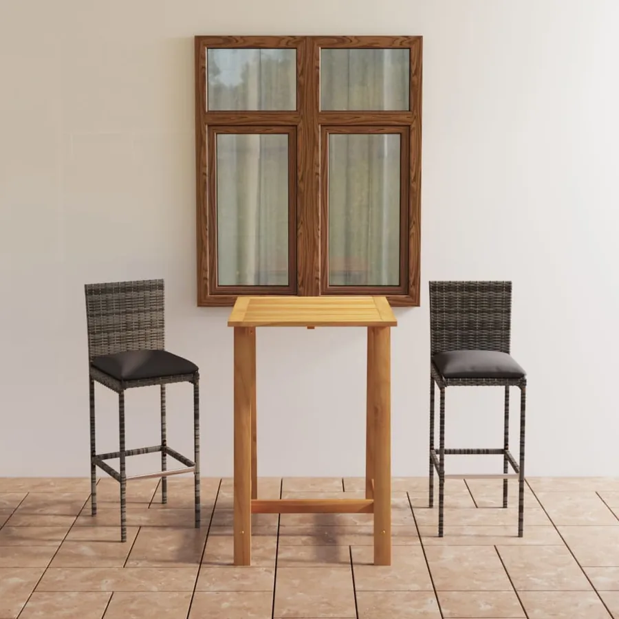 Ensemble de bar de jardin avec coussins 3 pcs Gris