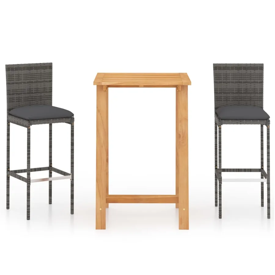 Ensemble de bar de jardin avec coussins 3 pcs Gris - 2