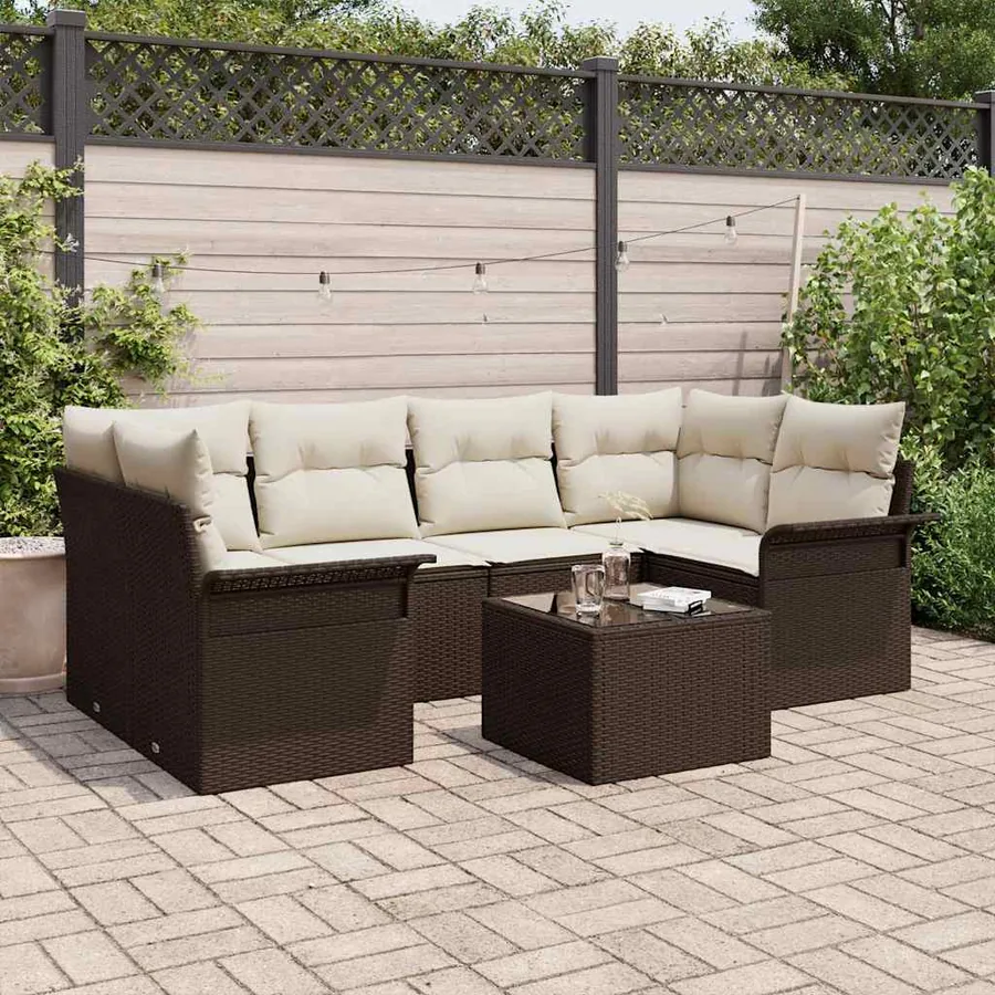 Ensemble de canapé de jardin 7 pcs Marron polyrotin