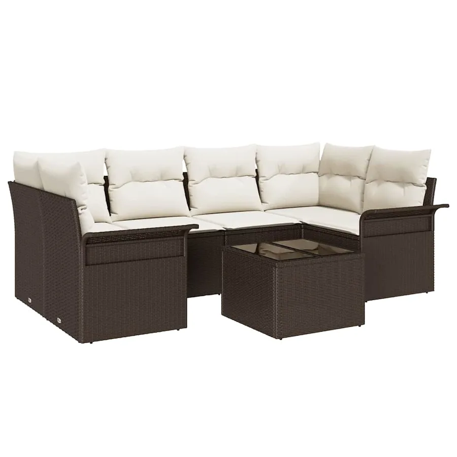 Ensemble de canapé de jardin 7 pcs Marron polyrotin - 2
