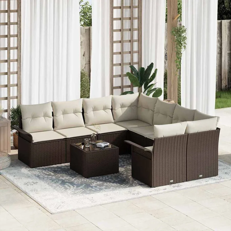 Ensemble de canapé de jardin 9 pcs Marron Poly rotin