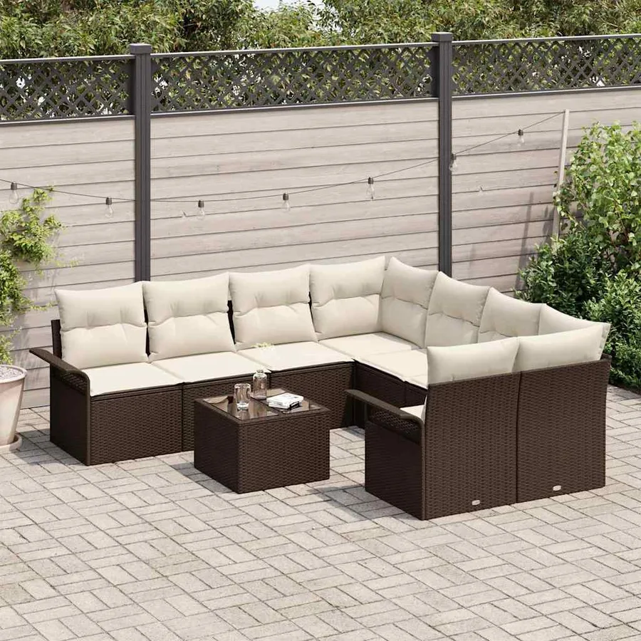 Ensemble de canapé de jardin 9 pcs Marron Poly rotin - 3