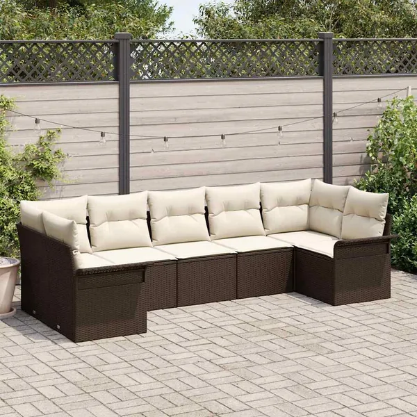 Ensemble de canapé de jardin 7 pcs Marron polyrotin