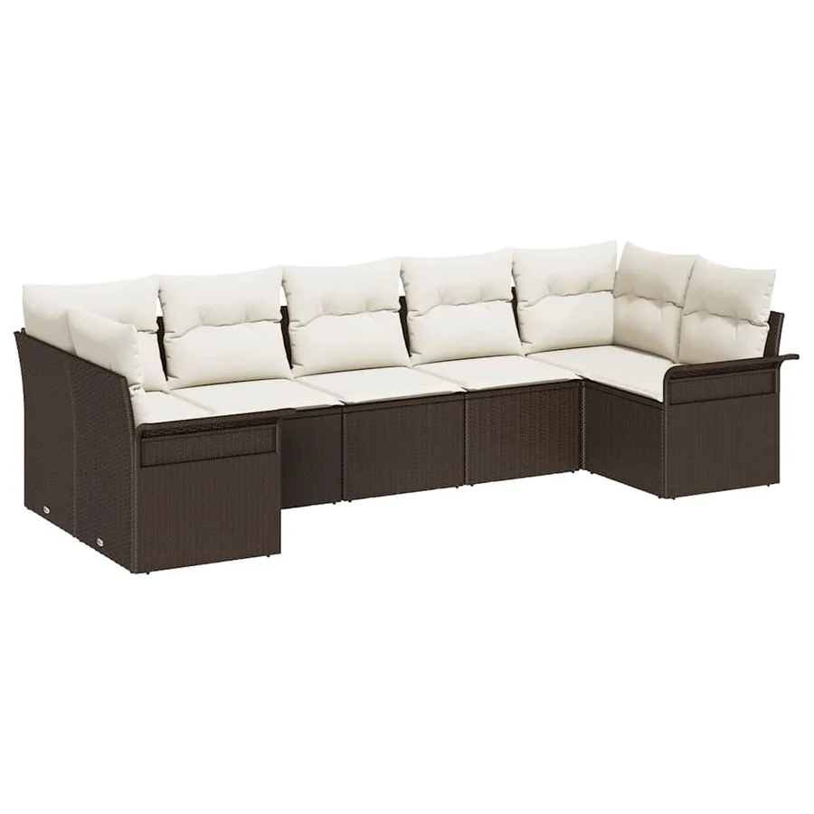 Ensemble de canapé de jardin 7 pcs Marron polyrotin - 2