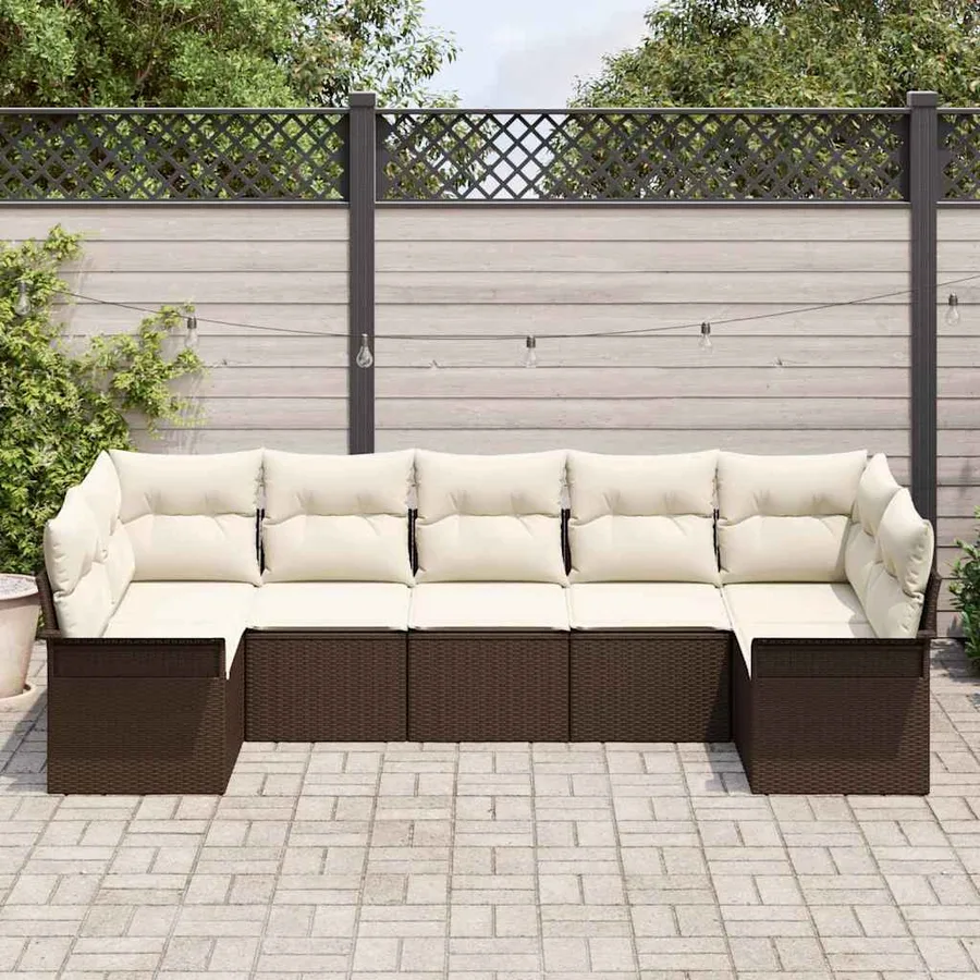 Ensemble de canapé de jardin 7 pcs Marron polyrotin - 3
