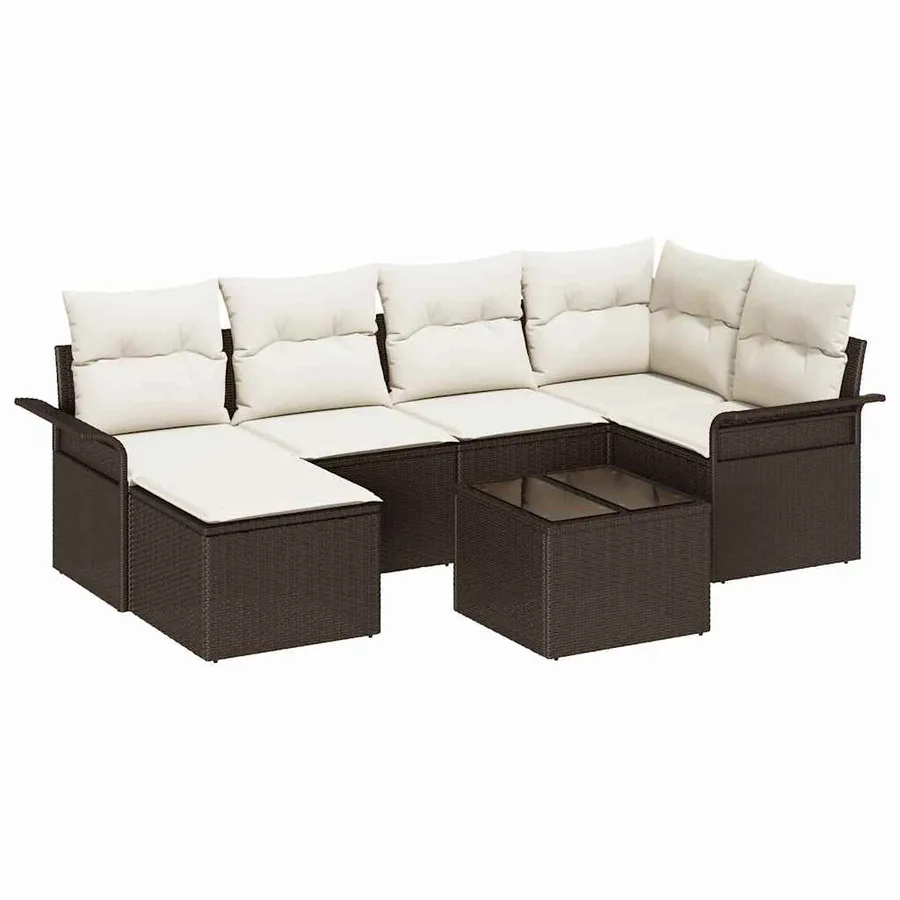 Ensemble de canapé de jardin 7 pcs Marron Poly rotin - 2
