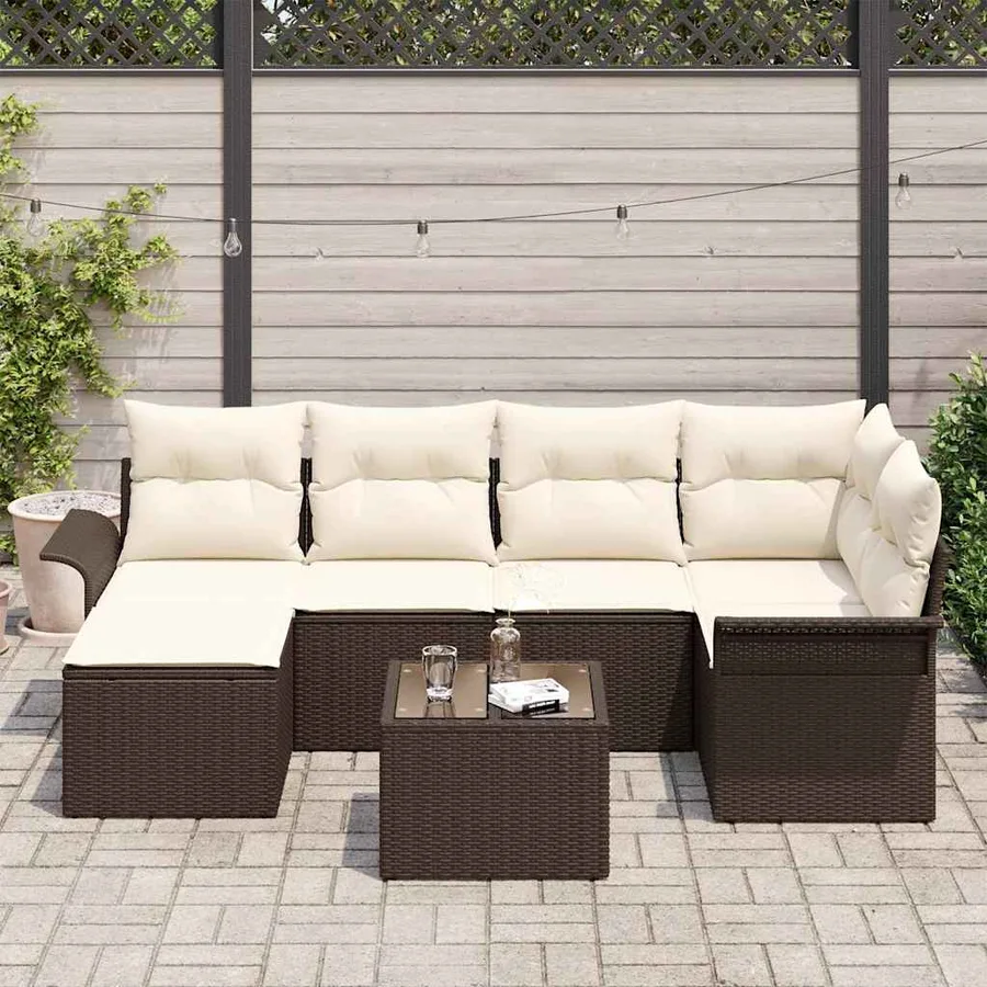 Ensemble de canapé de jardin 7 pcs Marron Poly rotin - 3