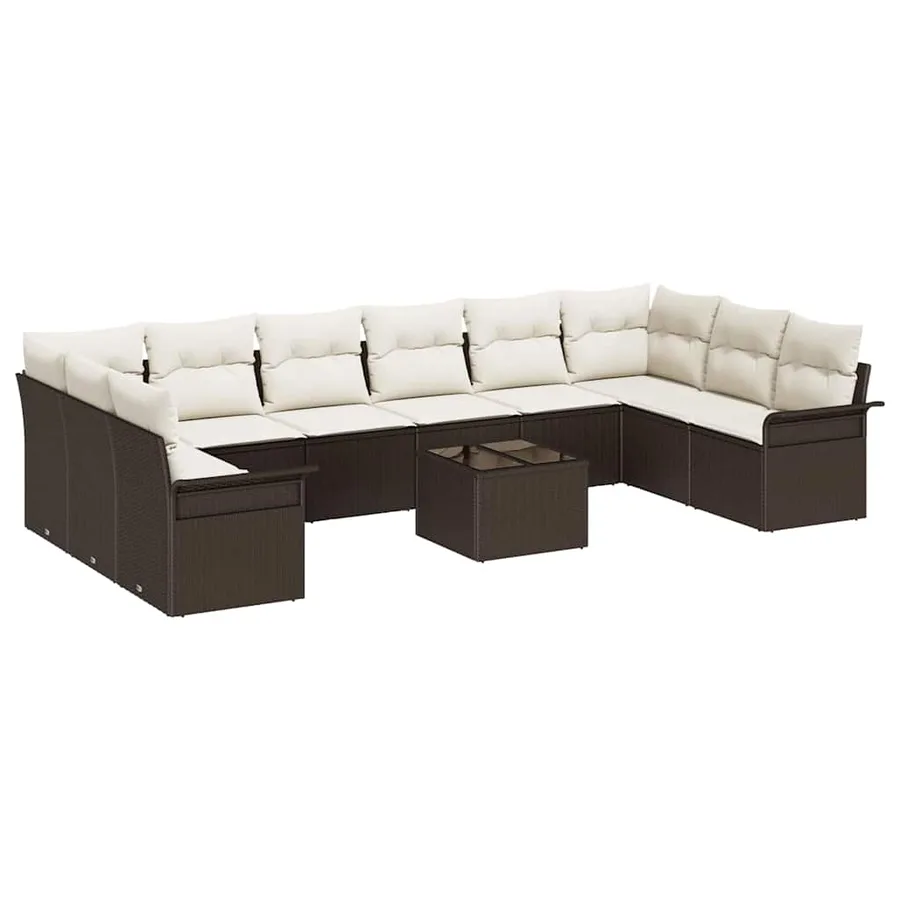 Ensemble de canapé de jardin 11 pcs Marron Poly rotin - 2