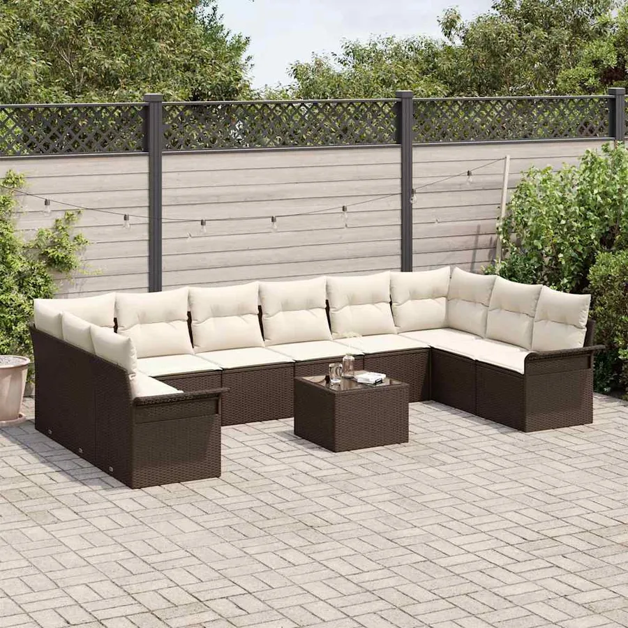 Ensemble de canapé de jardin 11 pcs Marron Poly rotin - 3