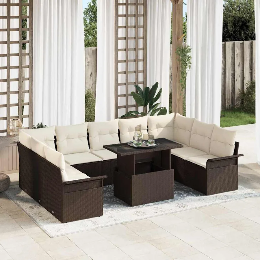 Ensemble de canapé de jardin 10 pcs Marron Poly rotin