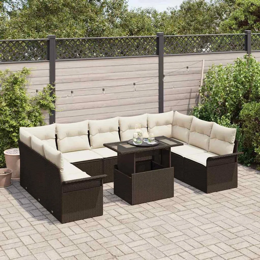 Ensemble de canapé de jardin 10 pcs Marron Poly rotin - 3
