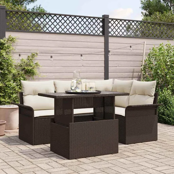 Ensemble de canapé de jardin 5 pcs Marron Poly rotin