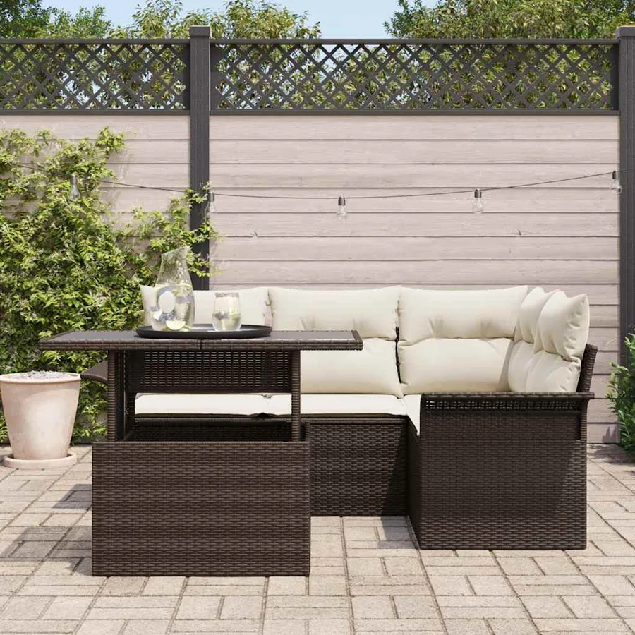 Ensemble de canapé de jardin 5 pcs Marron Poly rotin - 3