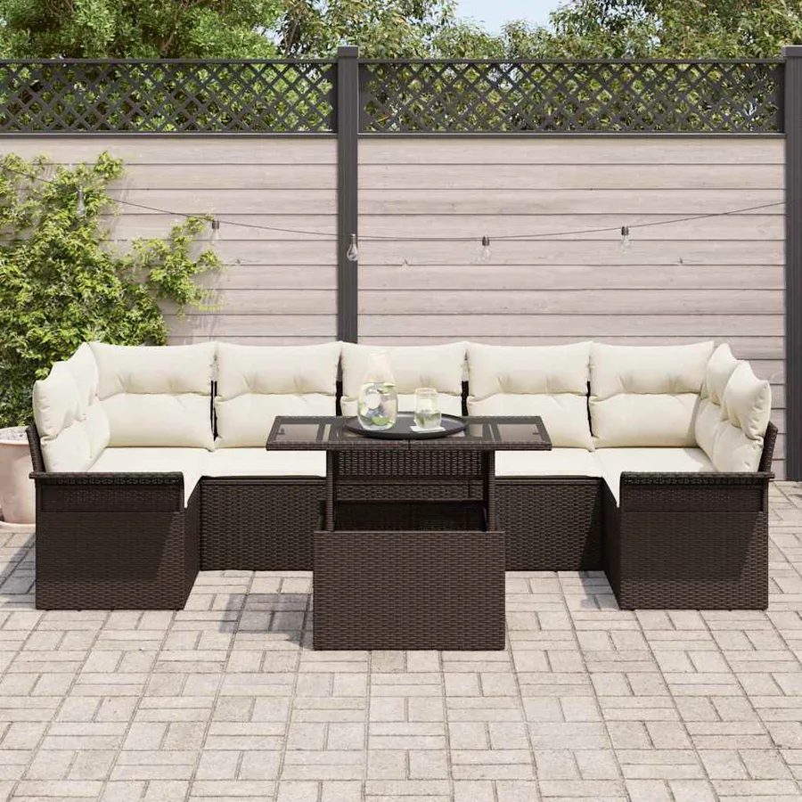 Ensemble de canapé de jardin 8 pcs Marron polyrotin - 3