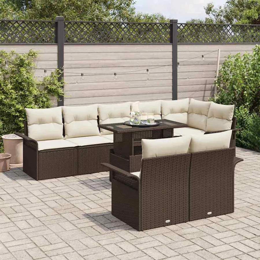 Ensemble de canapé de jardin 9 pcs Marron Poly rotin - 3