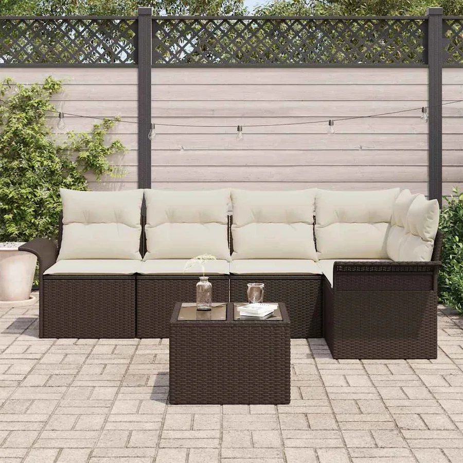 Ensemble de canapé de jardin avec coussin 6 pcs polyrotin - 3