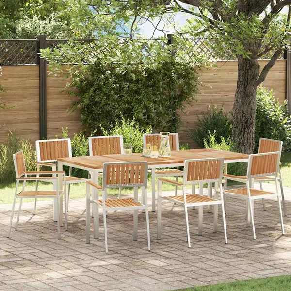 Chaise de jardin 8 pcs Bois de teck massif et acier inoxydable