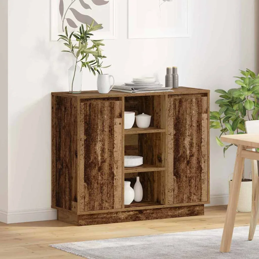 Buffet LED Bois ancien 90 x 32 x 75 cm Bois d'ingénierie