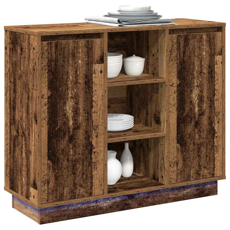 Buffet LED Bois ancien 90 x 32 x 75 cm Bois d'ingénierie - 3