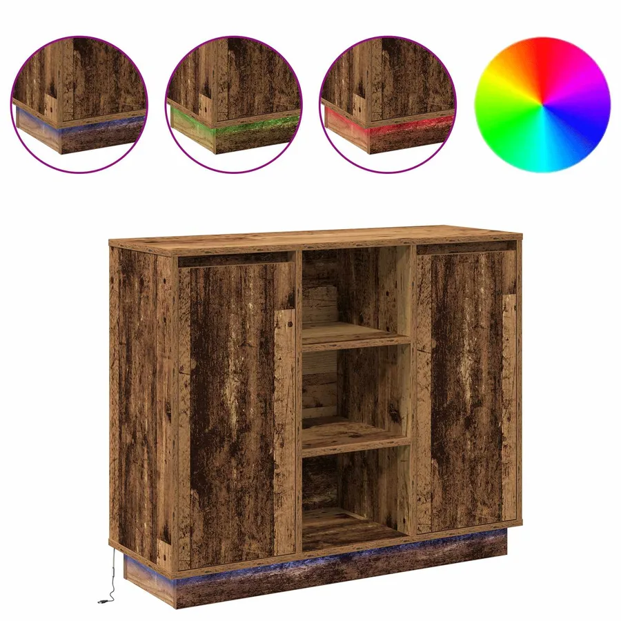 Buffet LED Bois ancien 90 x 32 x 75 cm Bois d'ingénierie - 4