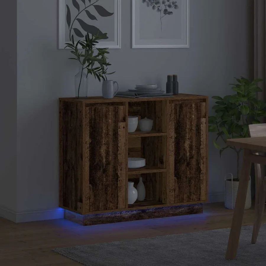 Buffet LED Bois ancien 90 x 32 x 75 cm Bois d'ingénierie - 6