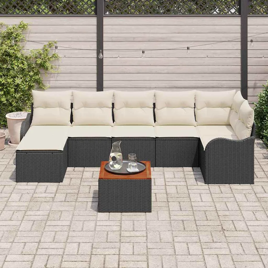 Ensemble de canapé de jardin avec coussin 8 pcs Noir polyrotin - 3