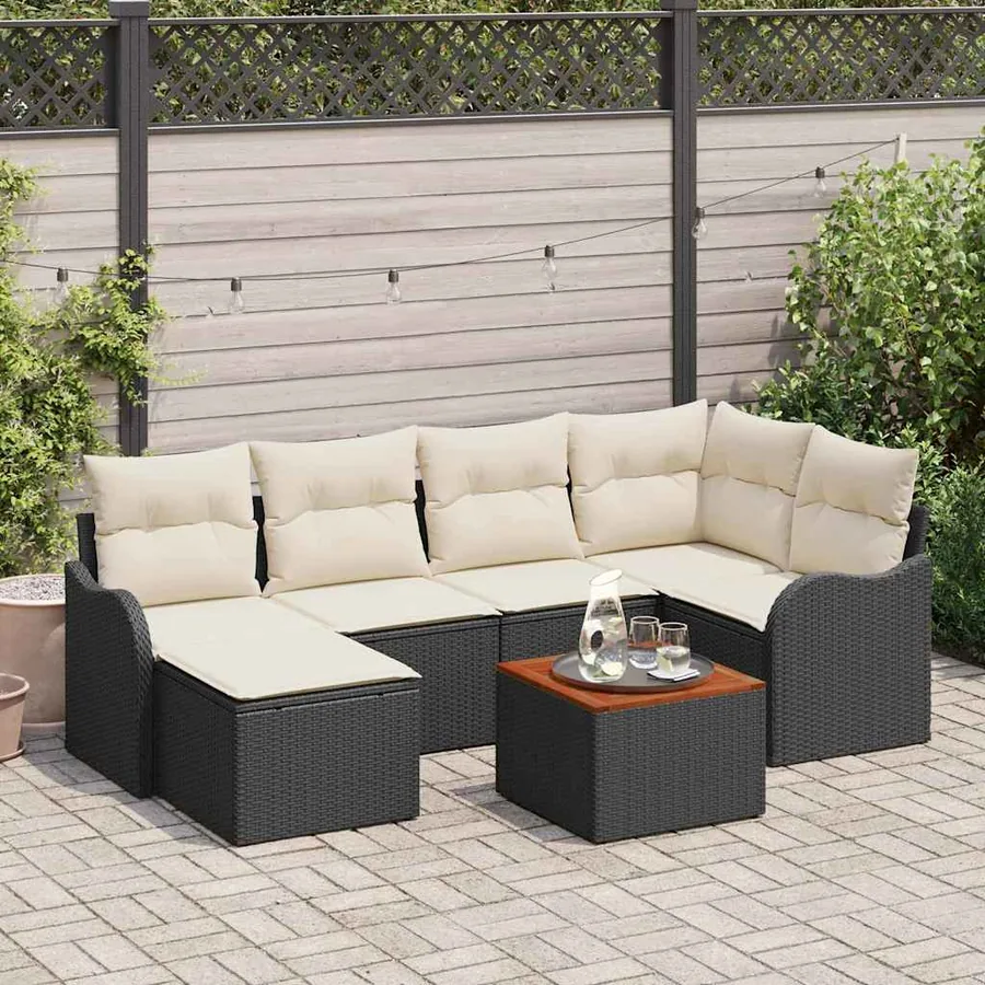 Ensemble de canapé de jardin avec coussin 7 pcs Noir polyrotin