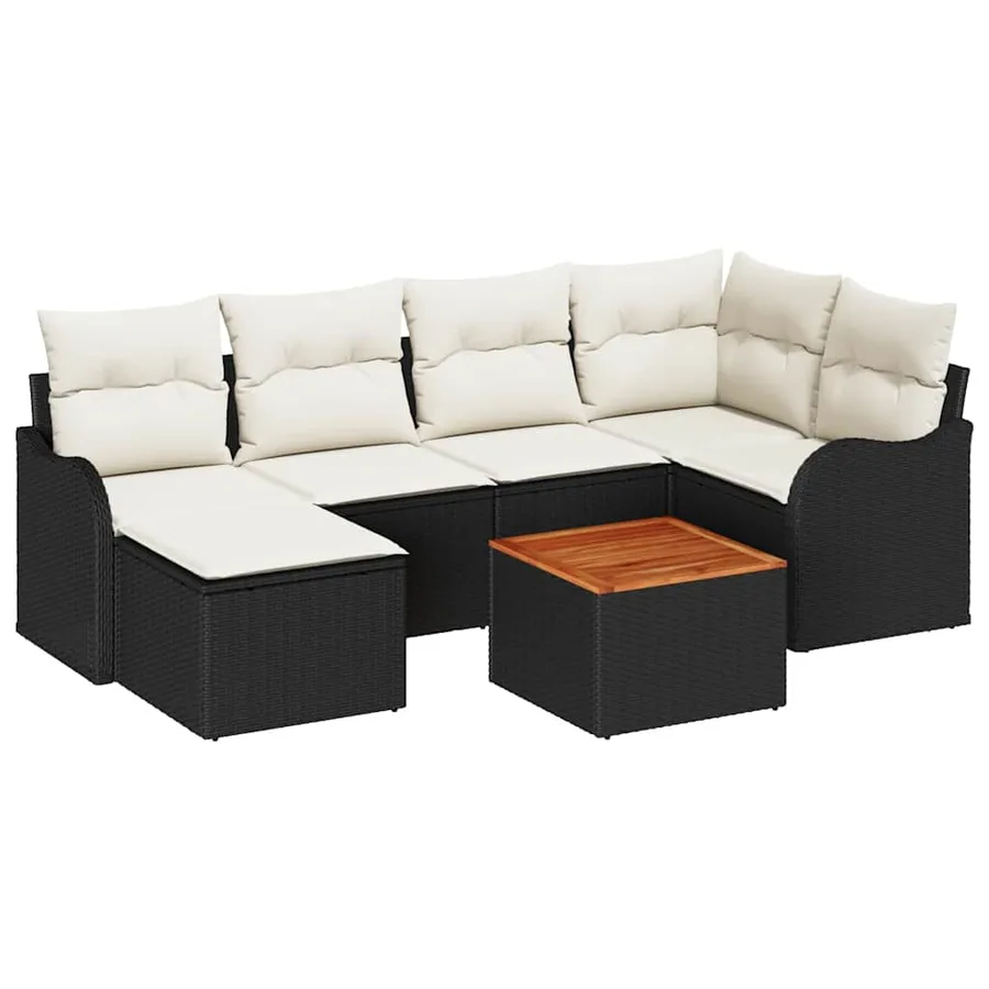 Ensemble de canapé de jardin avec coussin 7 pcs Noir polyrotin - 2