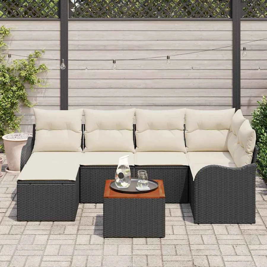 Ensemble de canapé de jardin avec coussin 7 pcs Noir polyrotin - 3