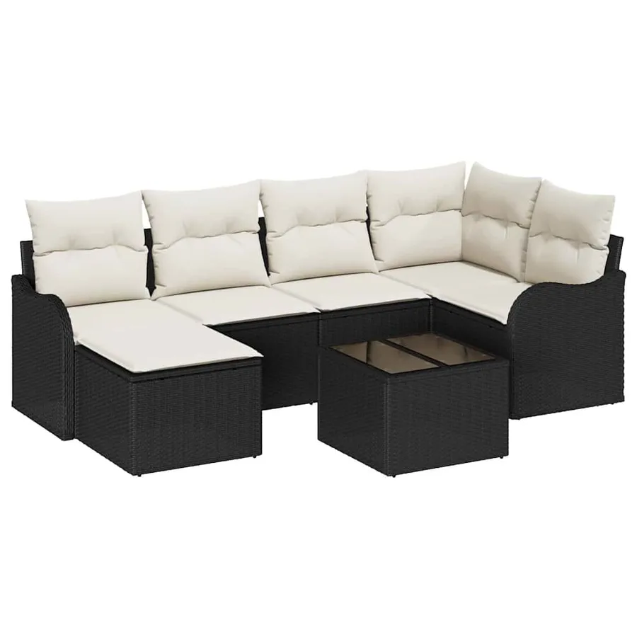 Ensemble de canapé de jardin avec coussin 7 pcs Noir Poly rotin - 2