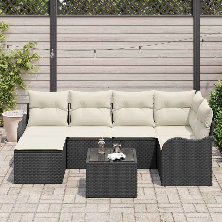Ensemble de canapé de jardin avec coussin 7 pcs Noir Poly rotin - 3