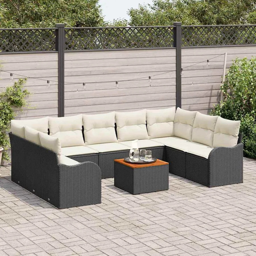 Ensemble de canapé de jardin avec coussin 10 pcs Noir polyrotin - 3