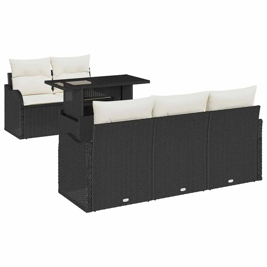 Ensemble de canapé de jardin 6 pcs Noir et Crème polyrotin - 2