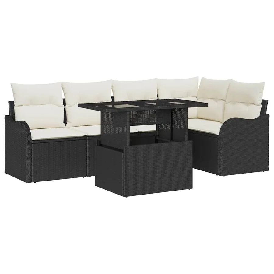 Ensemble de salle à manger avec coussin 6 pcs Noir Poly rotin - 2