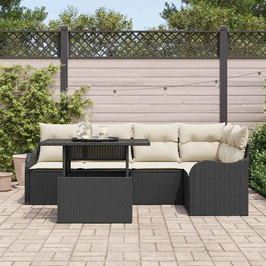 Ensemble de salle à manger avec coussin 6 pcs Noir Poly rotin - 3