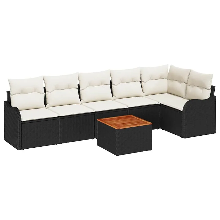 Ensemble de canapé de jardin avec coussin 7 pcs Noir polyrotin - 2