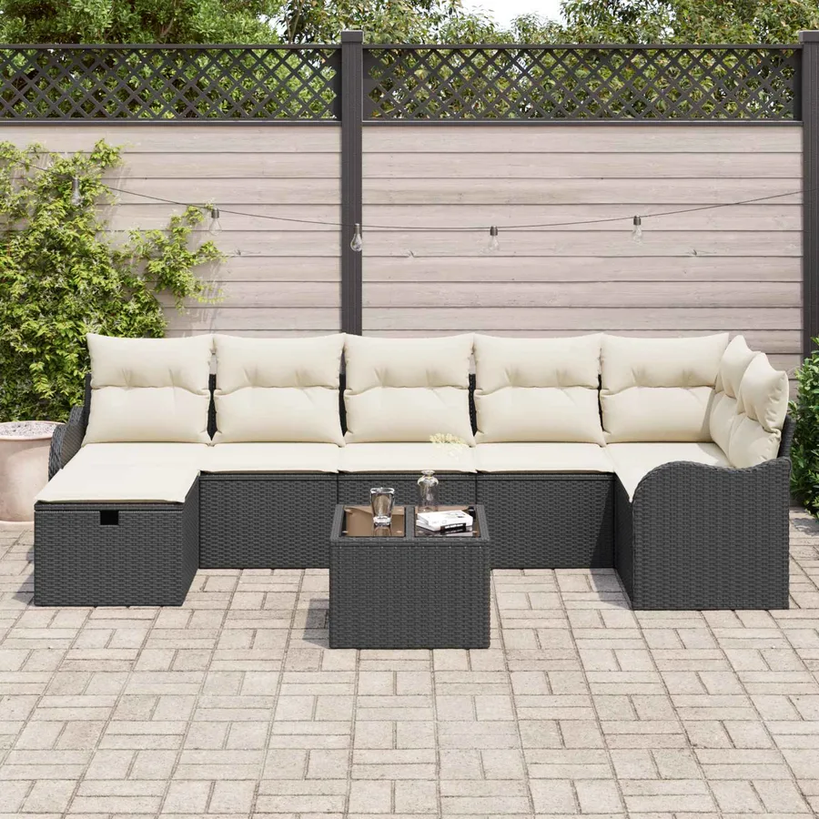 Ensemble de Canapés avec coussin 8 pcs Noir et Crème polyrotin - 3