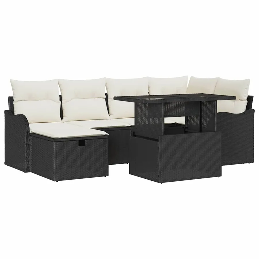 Ensemble de canapé de jardin avec coussin 7 pcs Noir Poly rotin - 2