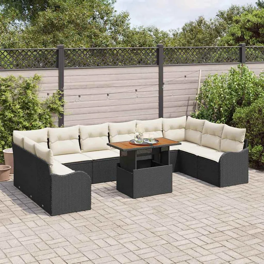 Ensemble de canapé de jardin avec coussin 11 pcs Noir et crème - 3