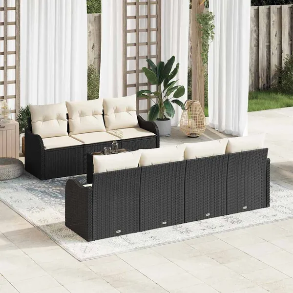 Ensemble de canapé de jardin Noir 55 x 55 x 37 cm polyrotin