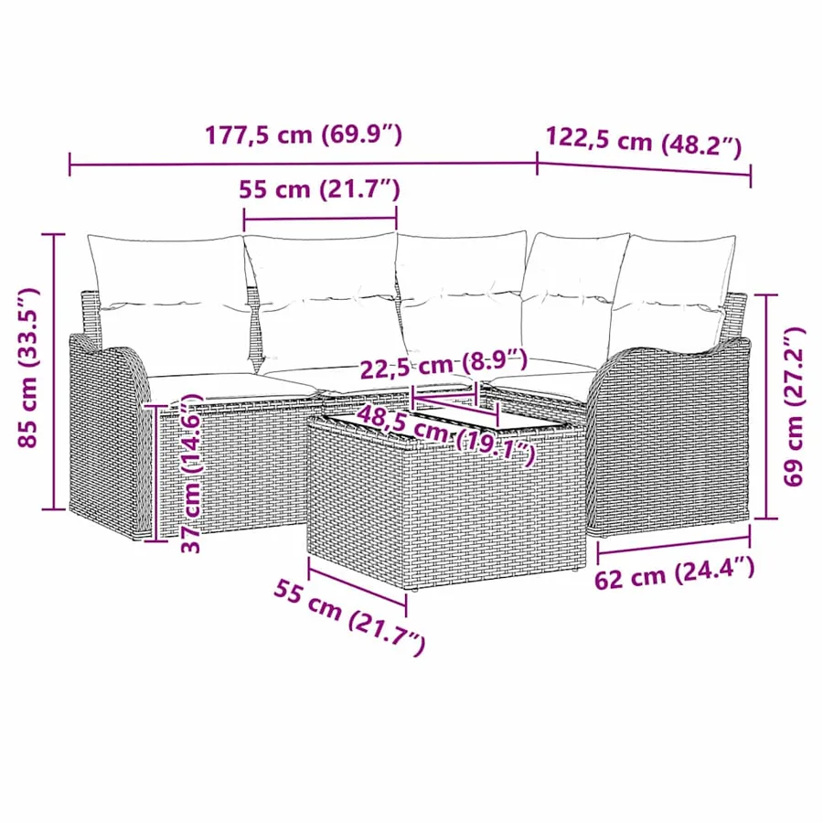 Ensemble de canapé de jardin 5 pcs Noir polyrotin - 9