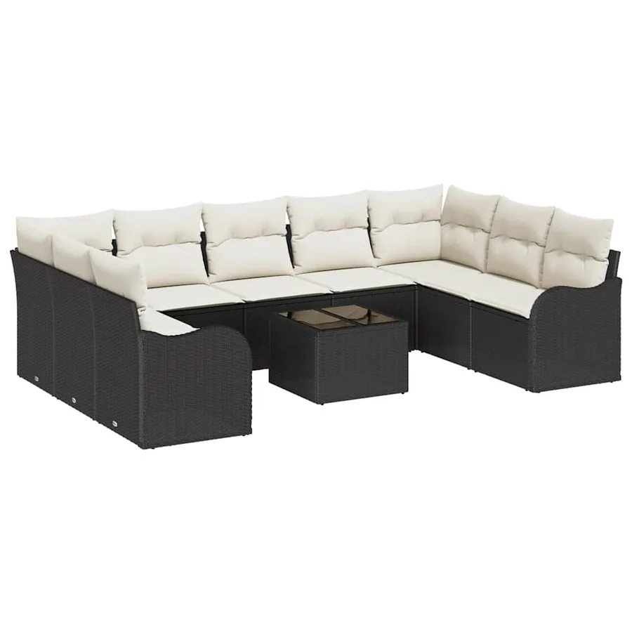 Ensemble de canapé de jardin 10 pcs Noir polyrotin - 2