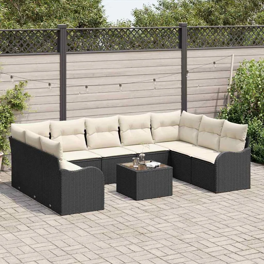 Ensemble de canapé de jardin 10 pcs Noir polyrotin - 3