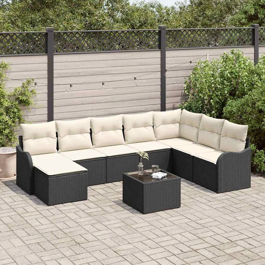 Ensemble de canapé de jardin 9 pcs Noir polyrotin