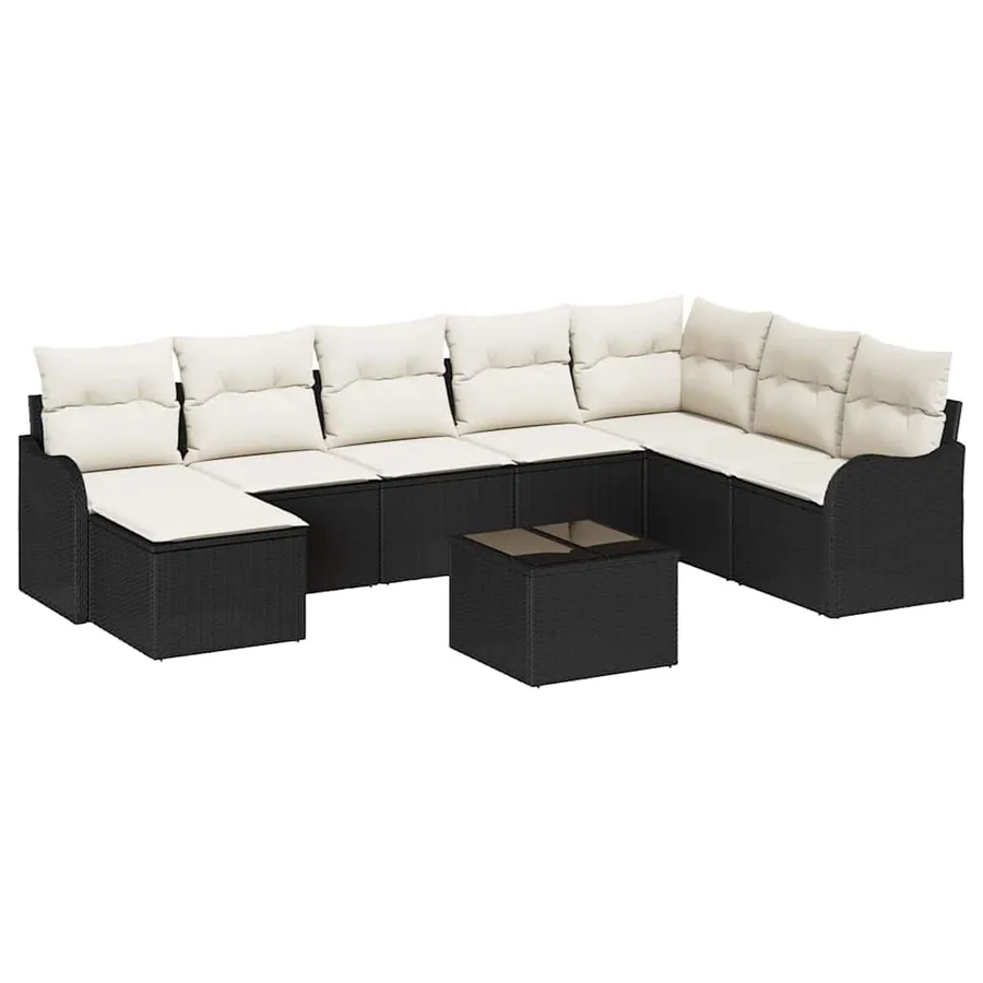 Ensemble de canapé de jardin 9 pcs Noir polyrotin - 2