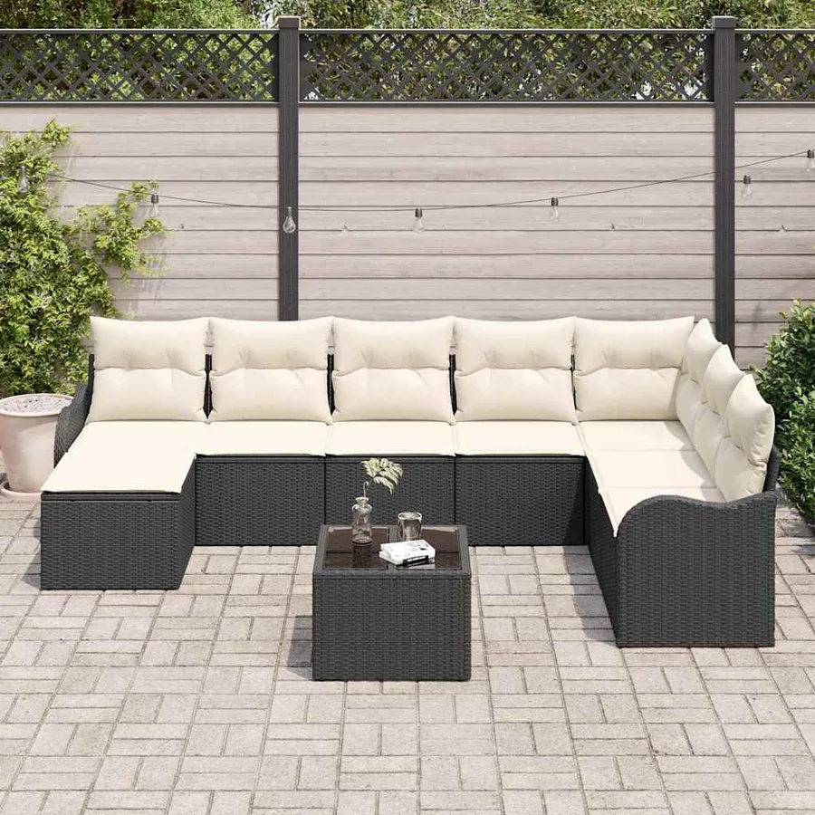 Ensemble de canapé de jardin 9 pcs Noir polyrotin - 3